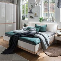 Design Doppelbett in Beige und Eiche Bianco LED Beleuchtung von Franco Möbel