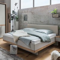 Design Doppelbett in Beige und Eiche Bianco Polsterkopfteil von Franco Möbel