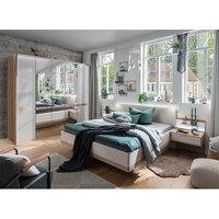 Design Schlafzimmer Set in Eiche Bianco und Beige modern (vierteilig) von Franco Möbel