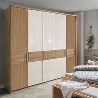 Drehtürenschrank in Beige Glas beschichtet Eiche Massivholz von Franco Möbel