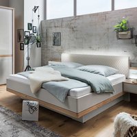 Ehebett in Beige und Eiche Bianco LED Beleuchtung von Franco Möbel