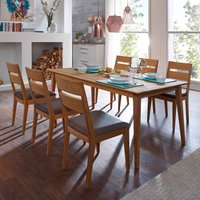Esstisch mit Stühlen aus Wildeiche Massivholz Braun Kusntleder (siebenteilig) von Franco Möbel