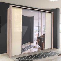 Falttüren Kleiderschrank mit Spiegel Weiß und Eiche Sägerau von Franco Möbel