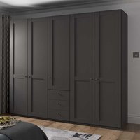 Grosser Kleiderschrank 5 Türen mit drei Schubladen Dunkelgrau von Franco Möbel