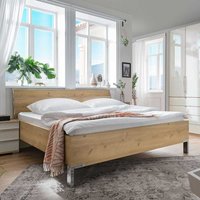 Großes Bett in Eiche Bianco und Chromfarben mit Kopfteil von Franco Möbel
