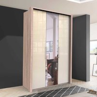 Kleiderschrank Jugendzimmer mit Falttüren und Spiegel Cremefarben Eiche Sägerau von Franco Möbel