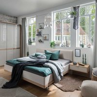 Komfortbett in Beige und Eiche Bianco Made in Germany (dreiteilig) von Franco Möbel