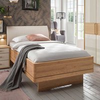 Komfortbett in Beige und Eiche teilmassiv Made in Germany von Franco Möbel