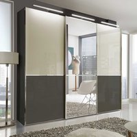 Schiebetüren Kleiderschrank in Creme Weiß und Braun Spiegel von Franco Möbel