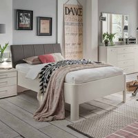 Schlafzimmer Bett in Weiß Polsterkopfteil in Braun von Franco Möbel
