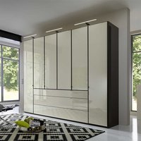 Schlafzimmer Kleiderschrank in Creme Weiß Glas beschichtet Dunkelgrau von Franco Möbel