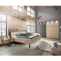 Schlafzimmer in Eichefarben und Dunkelgrau Doppelbett (vierteilig) von Franco Möbel