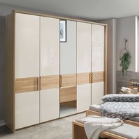 Schlafzimmerkleiderschrank in Beige Glas beschichtet Eiche Massivholz von Franco Möbel