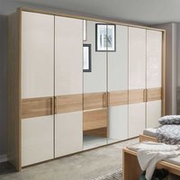 Schlafzimmerkleiderschrank in Beige Glas beschichtet Eiche Massivholz von Franco Möbel