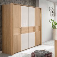 Schlafzimmerschrank in Beige Glas beschichtet Eiche Massivholz von Franco Möbel