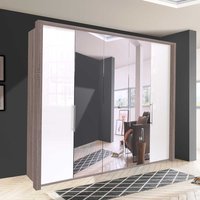 Schlafzimmerschrank in Weiß und Eiche Trüffelfarben Spiegel von Franco Möbel