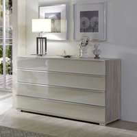 Schubladen Sideboard in Creme Weiß Glas beschichtet Eiche Sägerau von Franco Möbel