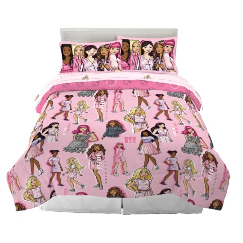 Franco Barbie Barbicore Bettwäsche-Set mit Bettbezug, superweich, 7-teilig, Queen-Size-Größe, (offizielles Barbie-Produkt) von Franco