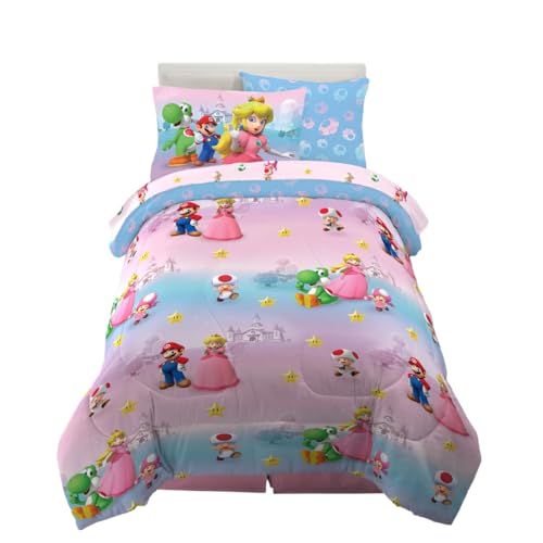 Franco Bettwäscheset mit Kissenbezug, Mikrofaser, Super Mario Girl, 5-teiliges Doppelbett von Franco