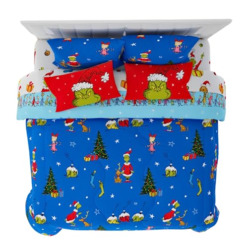 Franco Grinch by Dr. Seuss Holiday & Christmas Bedding Super Soft Comforter and Sheet Set with Sham, 7-teiliges King Size (Offizielles Dr. Seuss Produkt) von Franco
