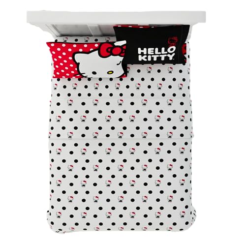 Franco Hello Kitty Bedding Bettwäsche-Set, superweiche Mikrofaser, 4-teilig, komplettes Bettlaken-Set, offizielles Lizenzprodukt von Franco