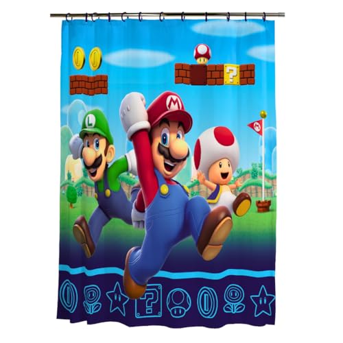 Franco Super Mario Duschvorhang- und Ring-Set, 13-teilig, 100% offizielles Lizenzprodukt von Franco