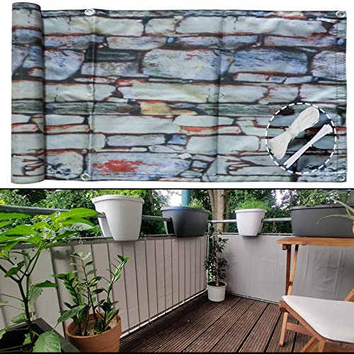 Balkon Sichtschutz 85X450cm Balkonumrandung balkonabdeckung sichtschutz Blickdichte Wasserfest Windfest und UV-Schutz für Garten, Balkon Terrasse mit ?sen Kabelbinder und Seil Steinblume 1 von Frangivista