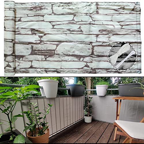 Balkon Sichtschutz Balkonabdeckung 90X1000cm balkonabdeckung sichtschutz Balkonbespannung Sichtschutz Wasserfest Windfest UV-Schutz für Garten Terrasse mit ?sen Kabelbinder Seil Steinblume 2 von Frangivista