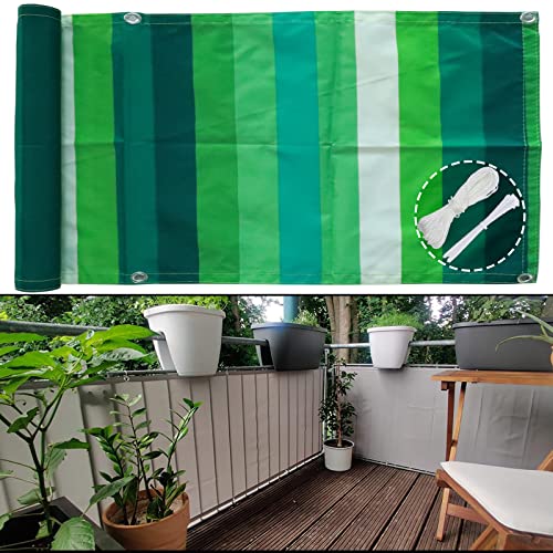 Balkon Sichtschutz Balkonumspannungen 90X500cm Balkonumrandung balkonabdeckung sichtschutz Blickdichte Wasserfest Windfest UV-Schutz für Garten Terrasse mit ?sen Kabelbinder Seil Grüne-wei?e Streifen von Frangivista