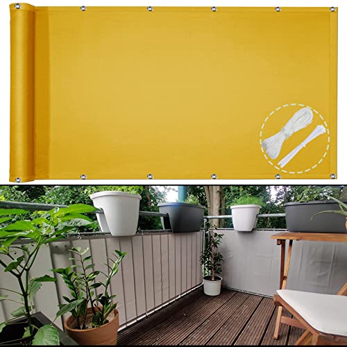 Frangivista Balkon Sichtschutz 85X650cm Balkonbespannung Sichtschutz Sichtschutz Blickdichte Wasserfest Windfest und UV-Schutz für Garten, Balkon Terrasse mit ?Sen Kabelbinder und Seil gelb von Frangivista