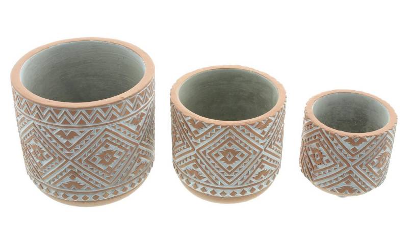 Frank Flechtwaren Blumentopf 3x Blumentopf Terra Zement Terracotta Optik/weiß von Frank Flechtwaren