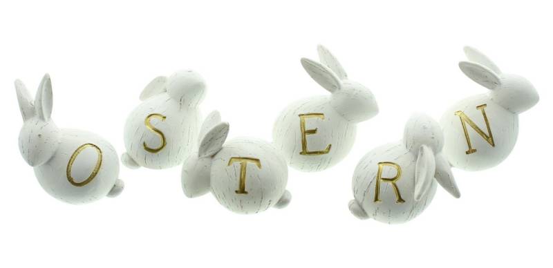 Frank Flechtwaren Dekofigur 6 Dekofiguren Hase Holz Optik weiß "OSTERN" – Tischdeko von Frank Flechtwaren