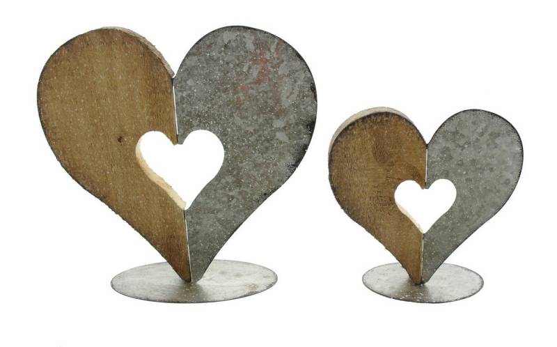 Frank Flechtwaren Dekoobjekt 2x Herzdeko Materialmix Holz & Metall Shabby Look – Dekoherz von Frank Flechtwaren