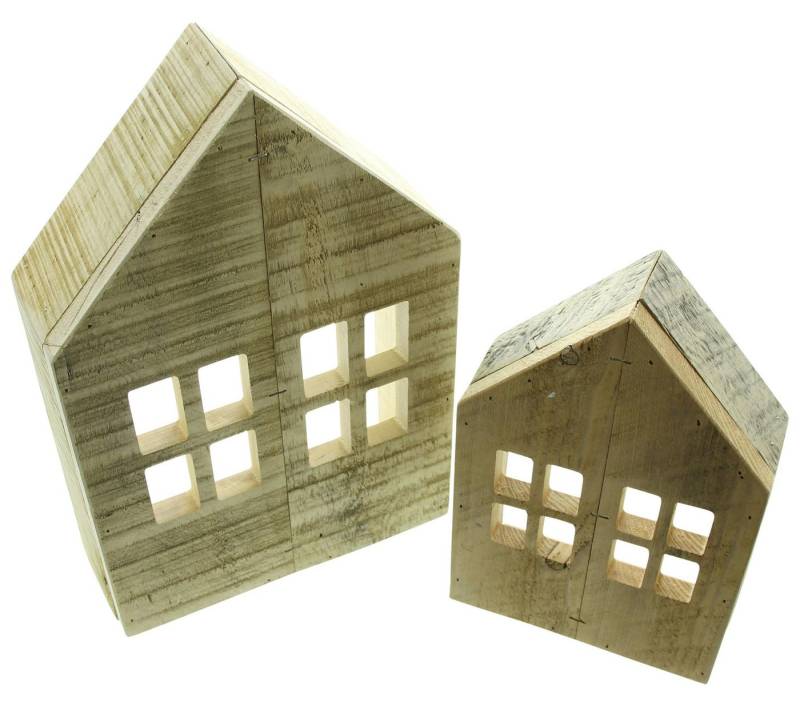 Frank Flechtwaren Dekoobjekt 2x Holzdeko Häuschen recyceltes Holz 27+37cm – Dekohaus von Frank Flechtwaren