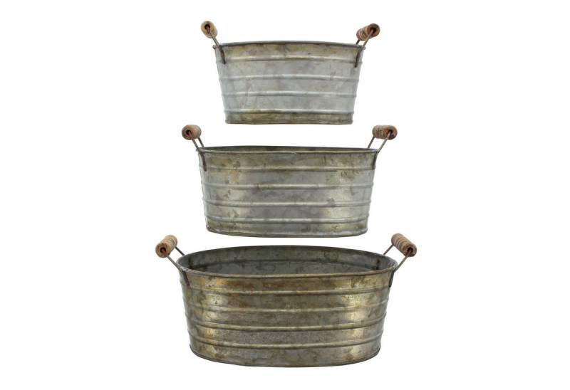 Frank Flechtwaren Dekoobjekt 3er Set Metallwannen Holzgriffen – Blumenkübel Gartendeko von Frank Flechtwaren