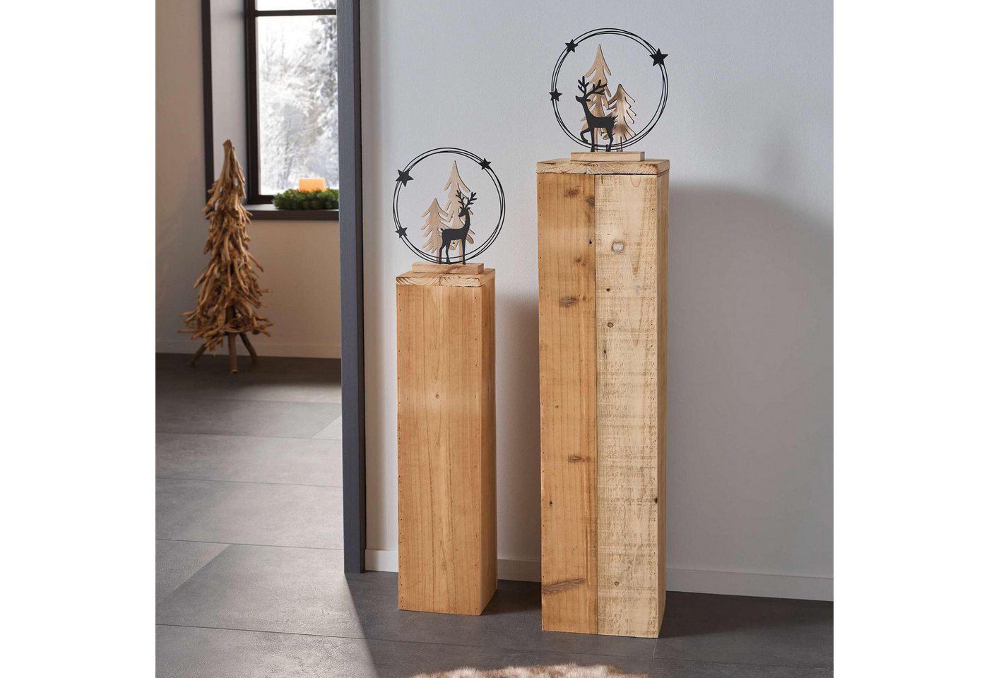 Frank Flechtwaren Dekosäule 2x Dekosäule Rustikal recyceltes Holz 60+79cm von Frank Flechtwaren
