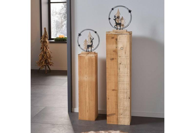 Frank Flechtwaren Dekosäule 2x Dekosäule Rustikal recyceltes Holz 60+79cm von Frank Flechtwaren