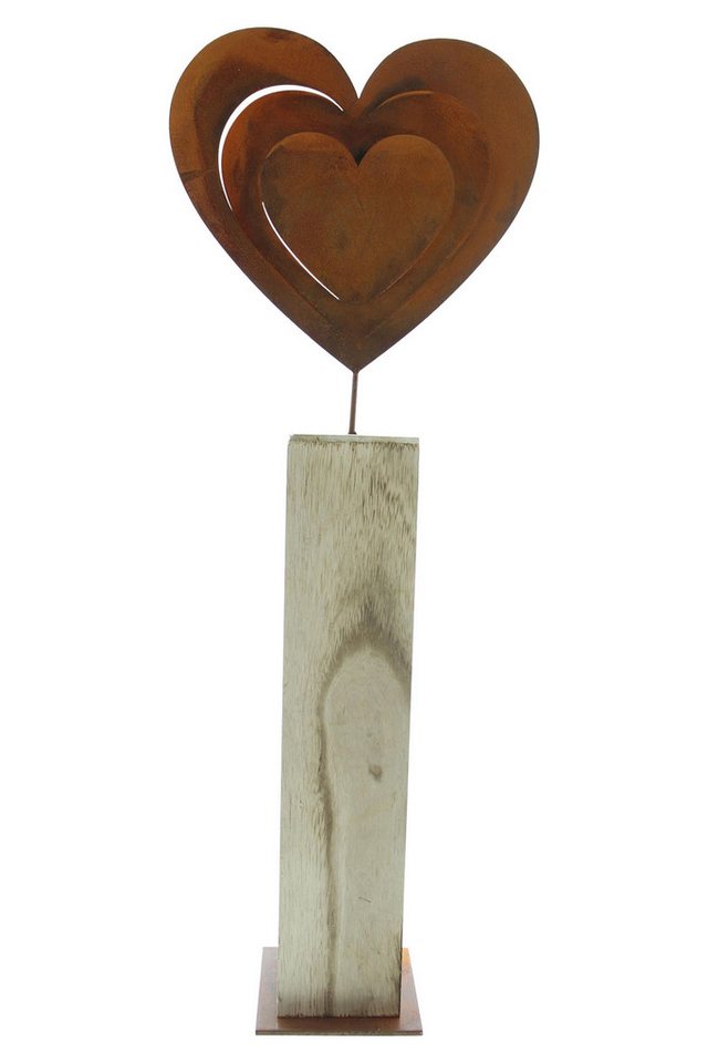 Frank Flechtwaren Dekosäule Dekosäule Rostherz Holz 72cm – Metall-Herz Rost Optik von Frank Flechtwaren