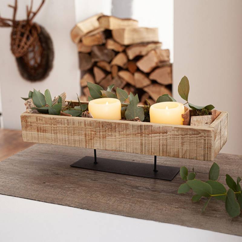 Frank Flechtwaren Dekoschale Dekoboard recyceltes Holz 45x15x13cm – Kerzenboard von Frank Flechtwaren
