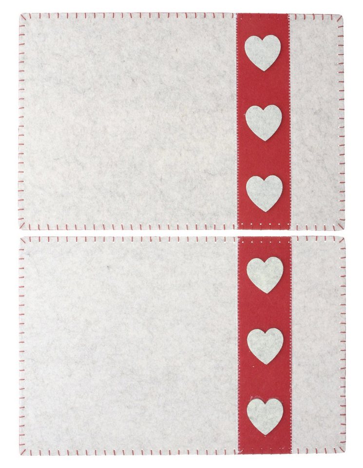 Frank Flechtwaren Platzset 2x Platzmatte Herzen Filz beige/rot 45x30cm – Platzset von Frank Flechtwaren