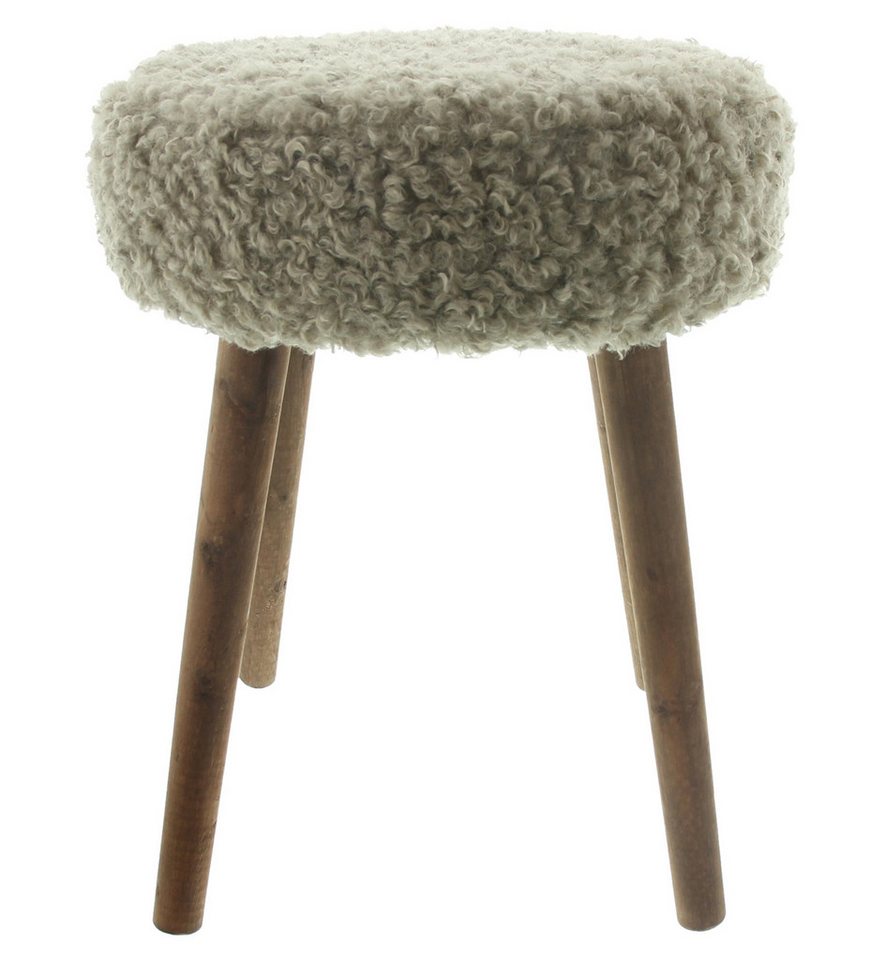 Frank Flechtwaren Sitzhocker Hocker Schaffell Holz & Kunstfell Ø 35x45cm – Sitzhocker von Frank Flechtwaren