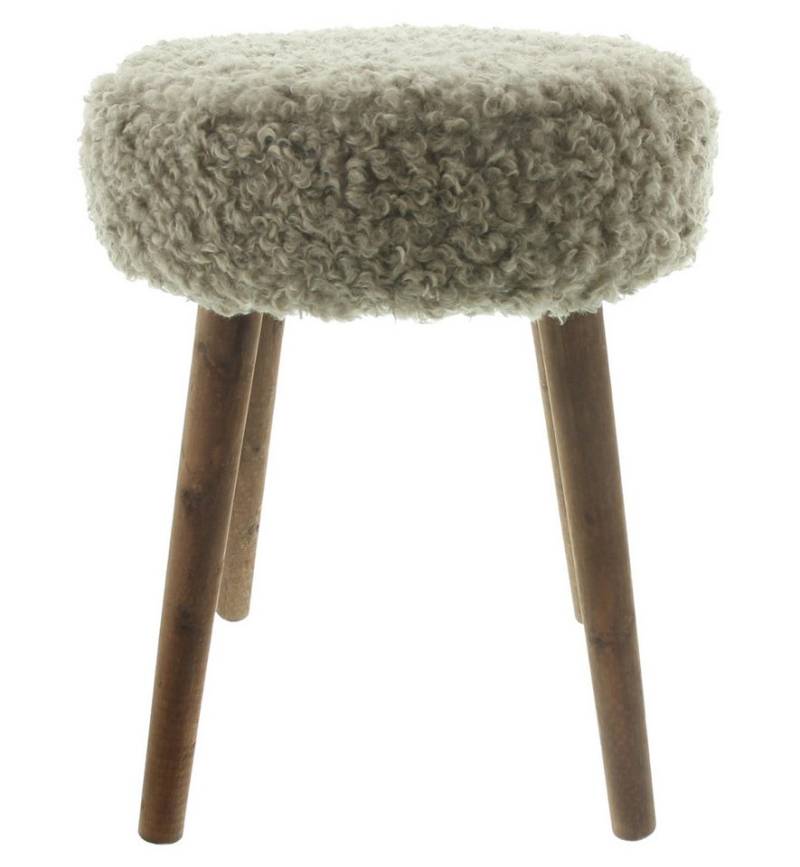 Frank Flechtwaren Sitzhocker Hocker Schaffell Holz & Kunstfell Ø 35x45cm – Sitzhocker von Frank Flechtwaren