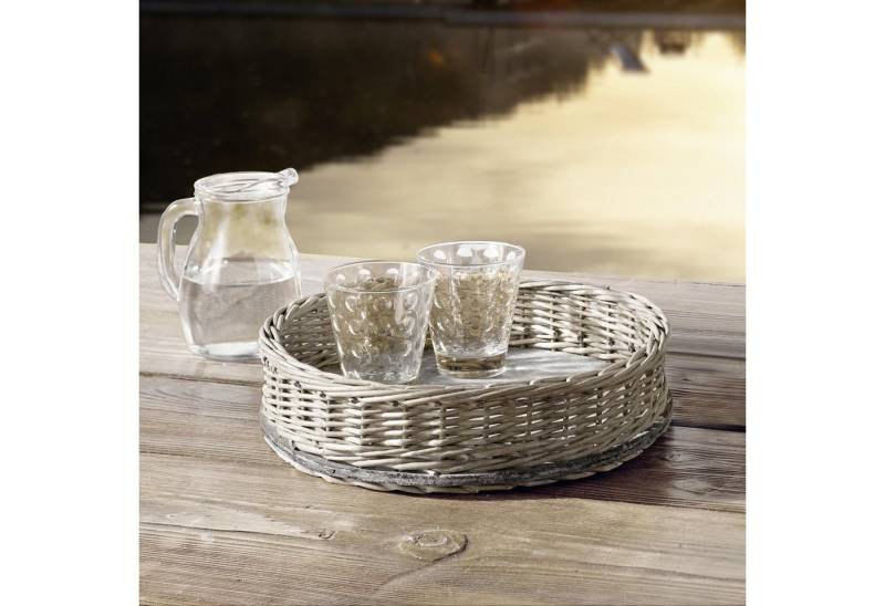 Frank Flechtwaren Tablett Tablettkorb Weide Shabby Look grau rund – Serviertablett von Frank Flechtwaren