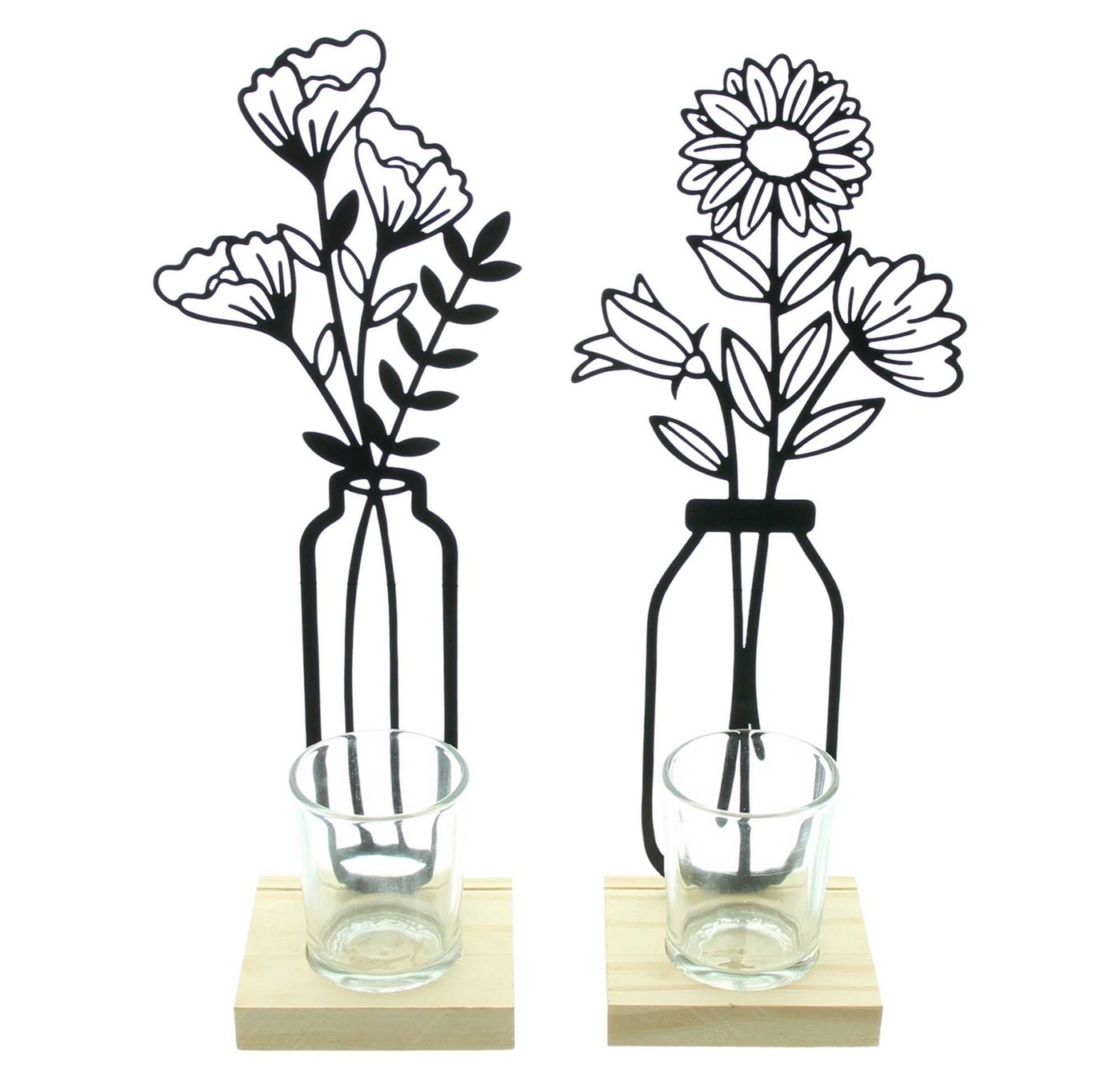 Frank Flechtwaren Teelichthalter, Teelichthalter "Metallblumen", 2er Set von Frank Flechtwaren