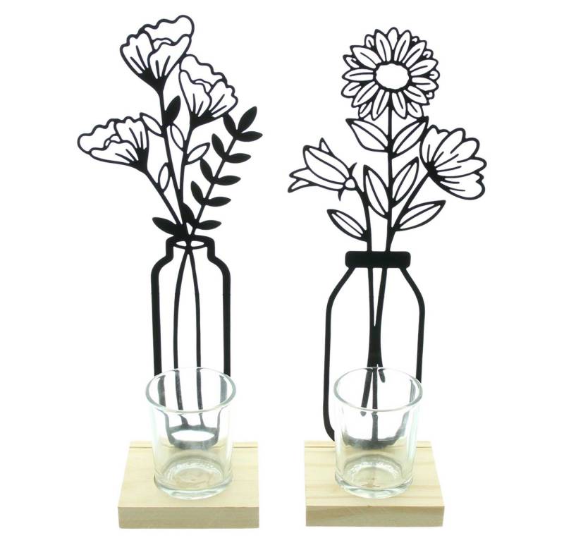 Frank Flechtwaren Teelichthalter, Teelichthalter "Metallblumen", 2er Set von Frank Flechtwaren