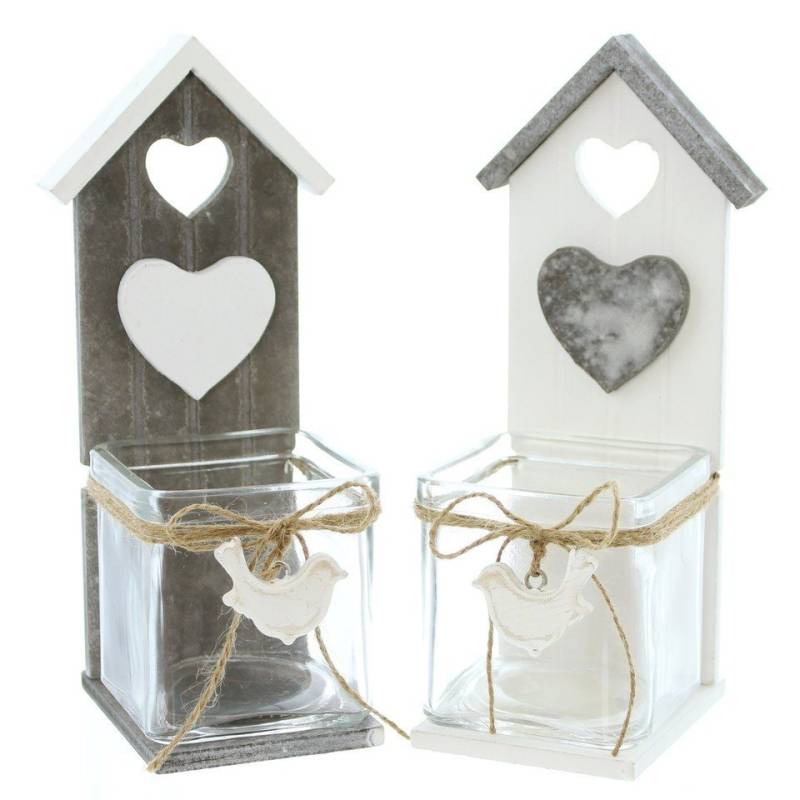 Frank Flechtwaren Teelichthalter Teelichthalter Vogelhäuschen aus Glas und Holz, 2er Set (2 St) von Frank Flechtwaren