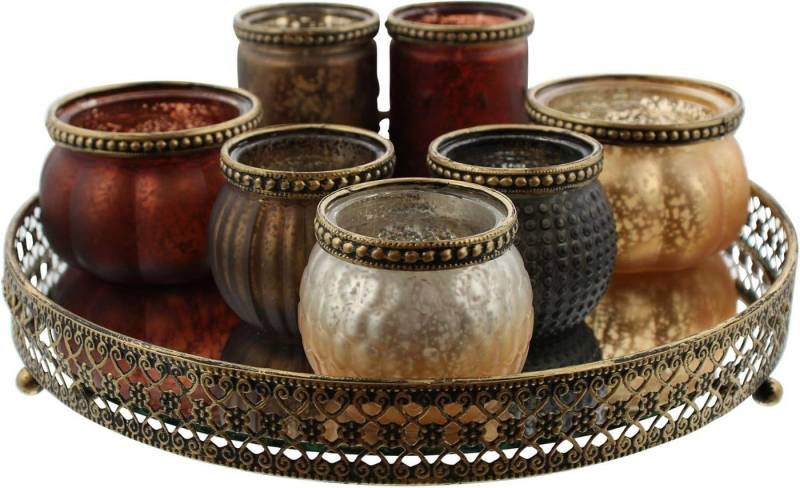 Frank Flechtwaren Teelichthalter mit Tablett Frank Flechtwaren Deko-Set Morgenland 8-teilig (1 Tablett + 7 Gläser) von Frank Flechtwaren