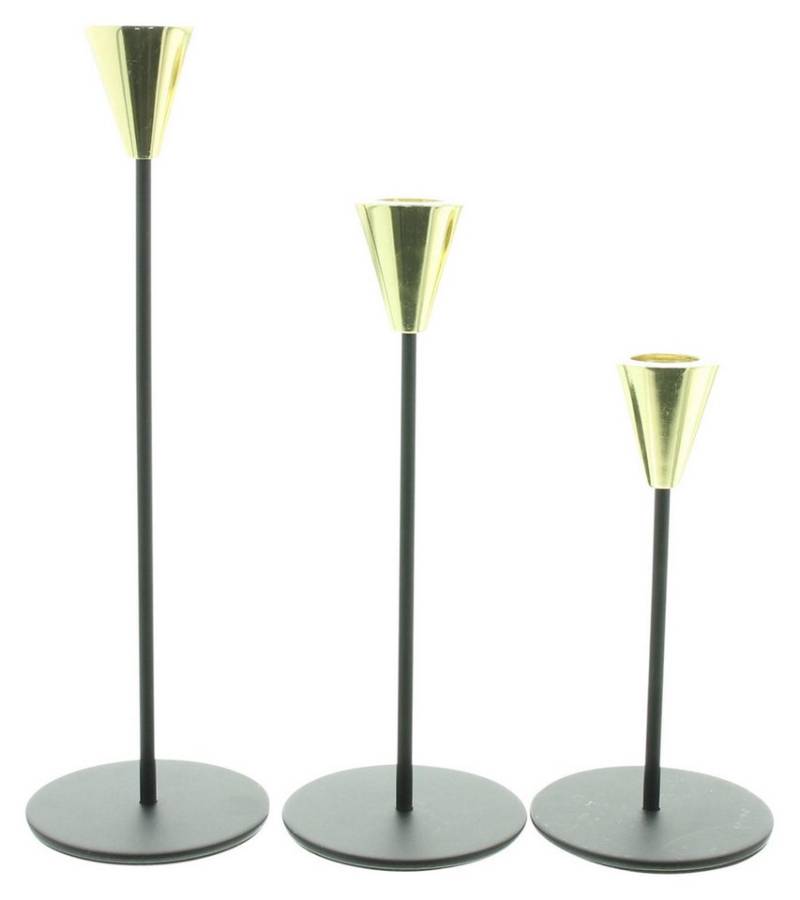 Frank Flechtwaren Tischkerzenhalter 3x Stabkerzenhalter Schwarz & Gold Metall 16-25cm von Frank Flechtwaren