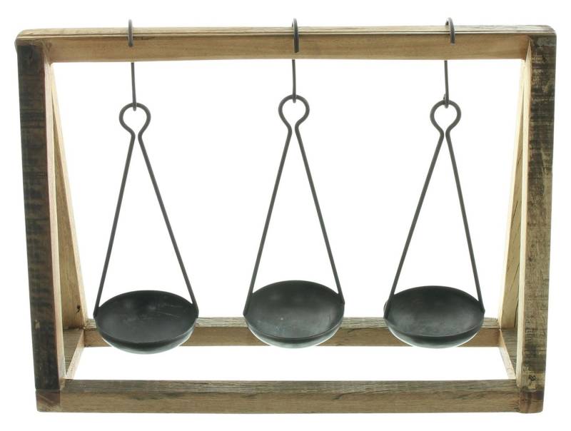 Frank Flechtwaren Tischkerzenhalter Holzgestell 3 Metallschalen hängend – Teelichthalter von Frank Flechtwaren