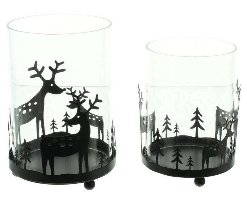 Frank Flechtwaren Windlicht, Windlicht Rentier im Wald 2er Set von Frank Flechtwaren